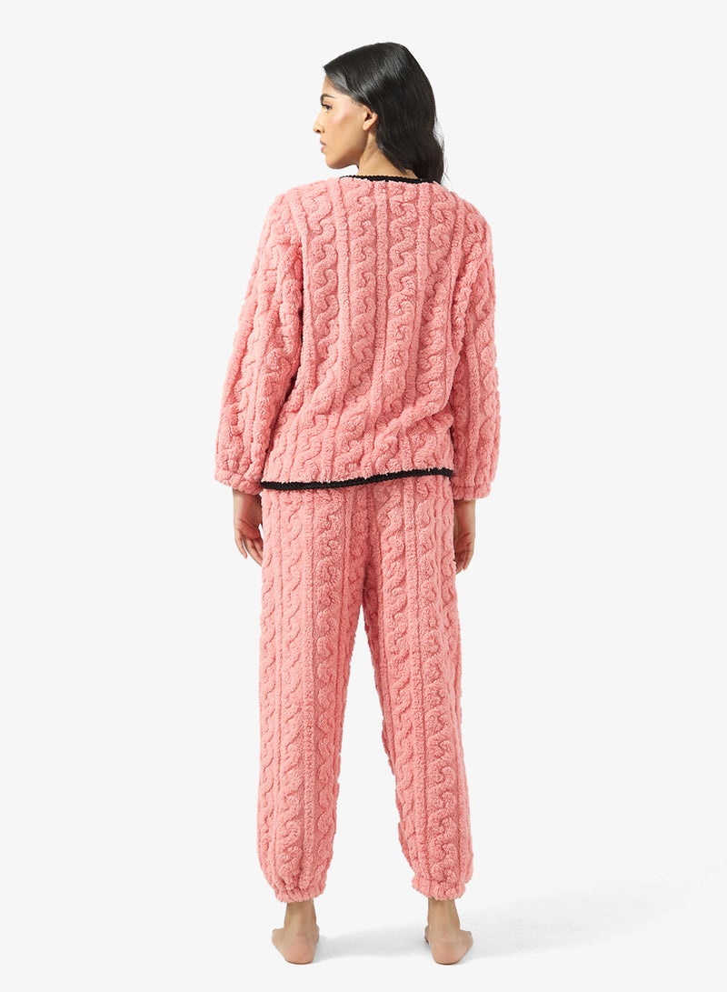 Ginger Cable Knit Button Down Top & Pant Lounge Set - Image 2