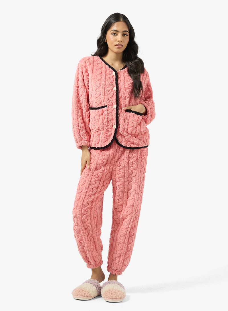 Ginger Cable Knit Button Down Top & Pant Lounge Set - Image 5