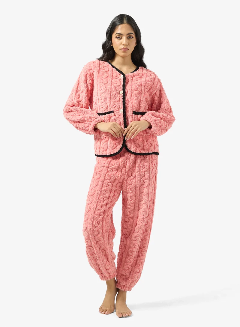 Ginger Cable Knit Button Down Top & Pant Lounge Set