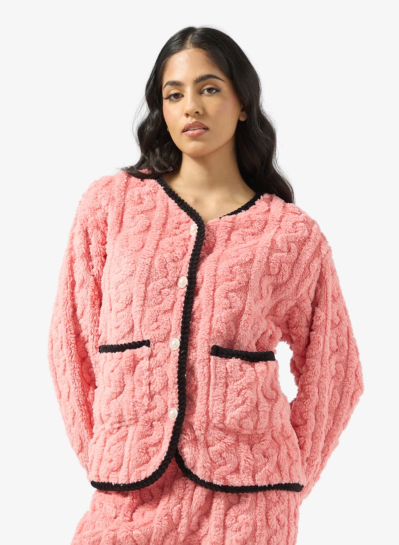 Ginger Cable Knit Button Down Top & Pant Lounge Set - Image 3