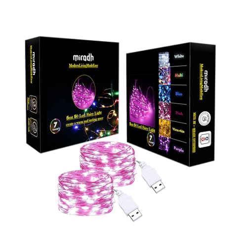 MIRADH Fairy Lights USB Powered String Lights 5M, 50 Led Christmas Lights Fairy String Lights for Party Wedding Festival Bedroom Table Decoration (Pink, PACKOF 2) - Image 1