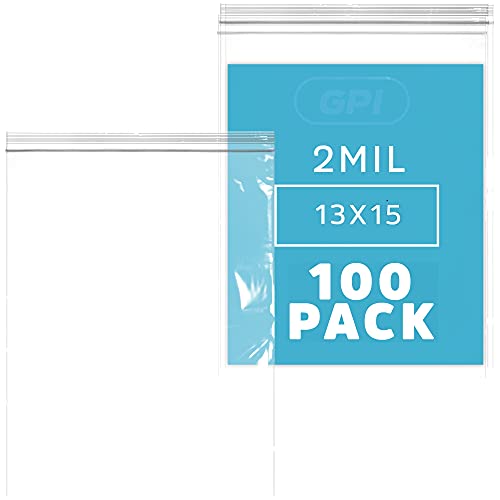 GPI - 2 Gallon Zip Bags, 13" x 15" Large Reclosable Lock Zip Bags, Clear Plastic Zipper Storage Bags with Zip Top Lock for Freezer, Clothing, Food, Documents & Supplies - 100 Count - Image 1