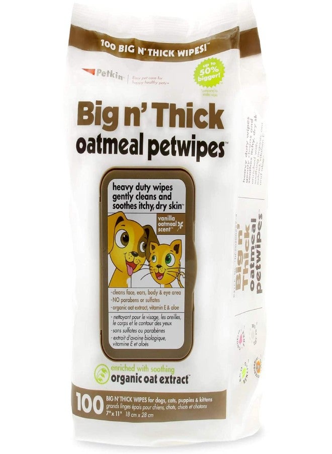 Petkin Big N' Thick Oatmeal Pet Wipes for Dogs and Cats, Wipes Away Daily Dirt and Odor, Cleans Face, Ears, Body and Eye Area, Super Convenient, Ideal for Home or Travel 100 Wipes - Image 1
