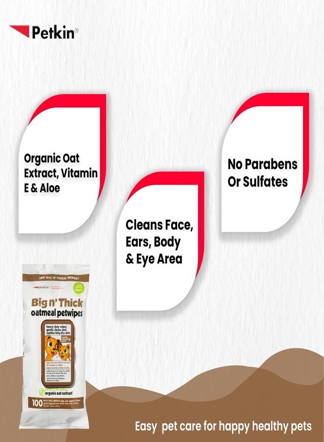Petkin Big N' Thick Oatmeal Pet Wipes for Dogs and Cats, Wipes Away Daily Dirt and Odor, Cleans Face, Ears, Body and Eye Area, Super Convenient, Ideal for Home or Travel 100 Wipes - Image 2