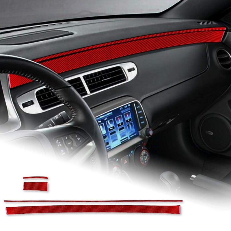 AIRSPEED Carbon Fiber Car Center Console Dash Panel Sticker Interior Trim Decal Accessories for Chevrolet Camaro 2010 2011 2012 2013 2014 2015 Red