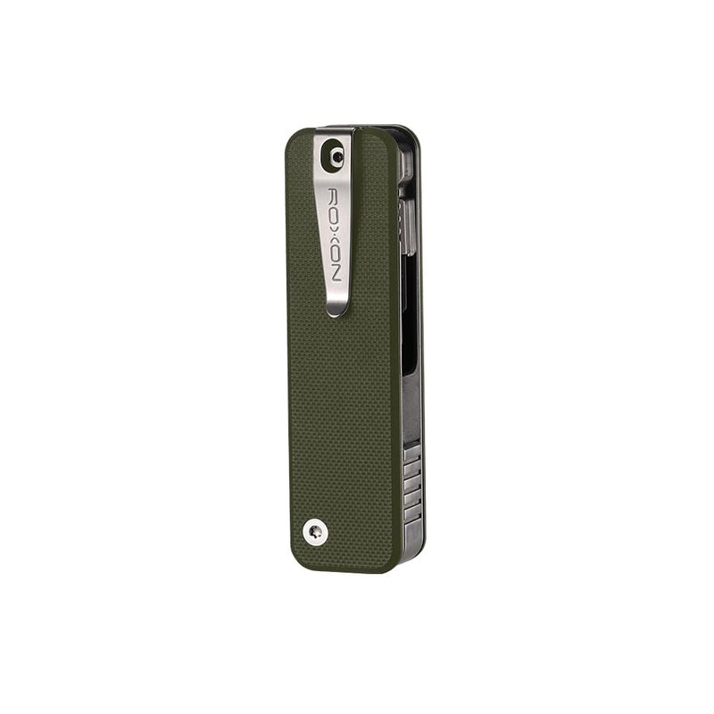 ROXON S503G 9 in 1 Mini Multi Tool EDC Pocket Knife Multitool with G10 Handle,Scissors,Screwdriver,Threader,Awl, Flat Screwdriver,Ruler,Tweezers for Outdoors Fishing Camping,Gifts for Men (Green) - Image 1