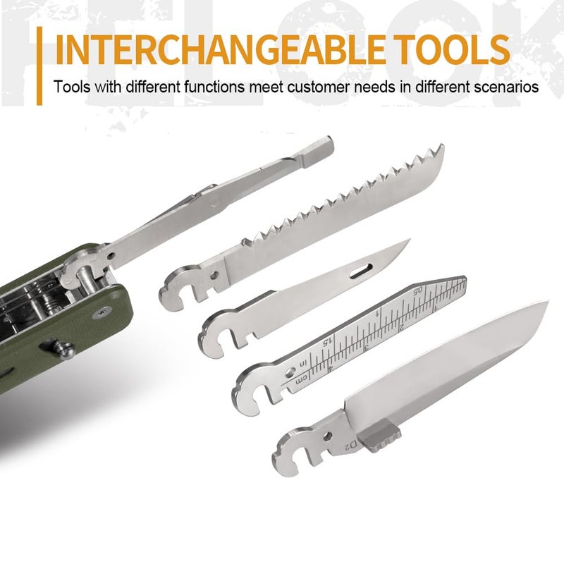 ROXON S503G 9 in 1 Mini Multi Tool EDC Pocket Knife Multitool with G10 Handle,Scissors,Screwdriver,Threader,Awl, Flat Screwdriver,Ruler,Tweezers for Outdoors Fishing Camping,Gifts for Men (Green) - Image 3