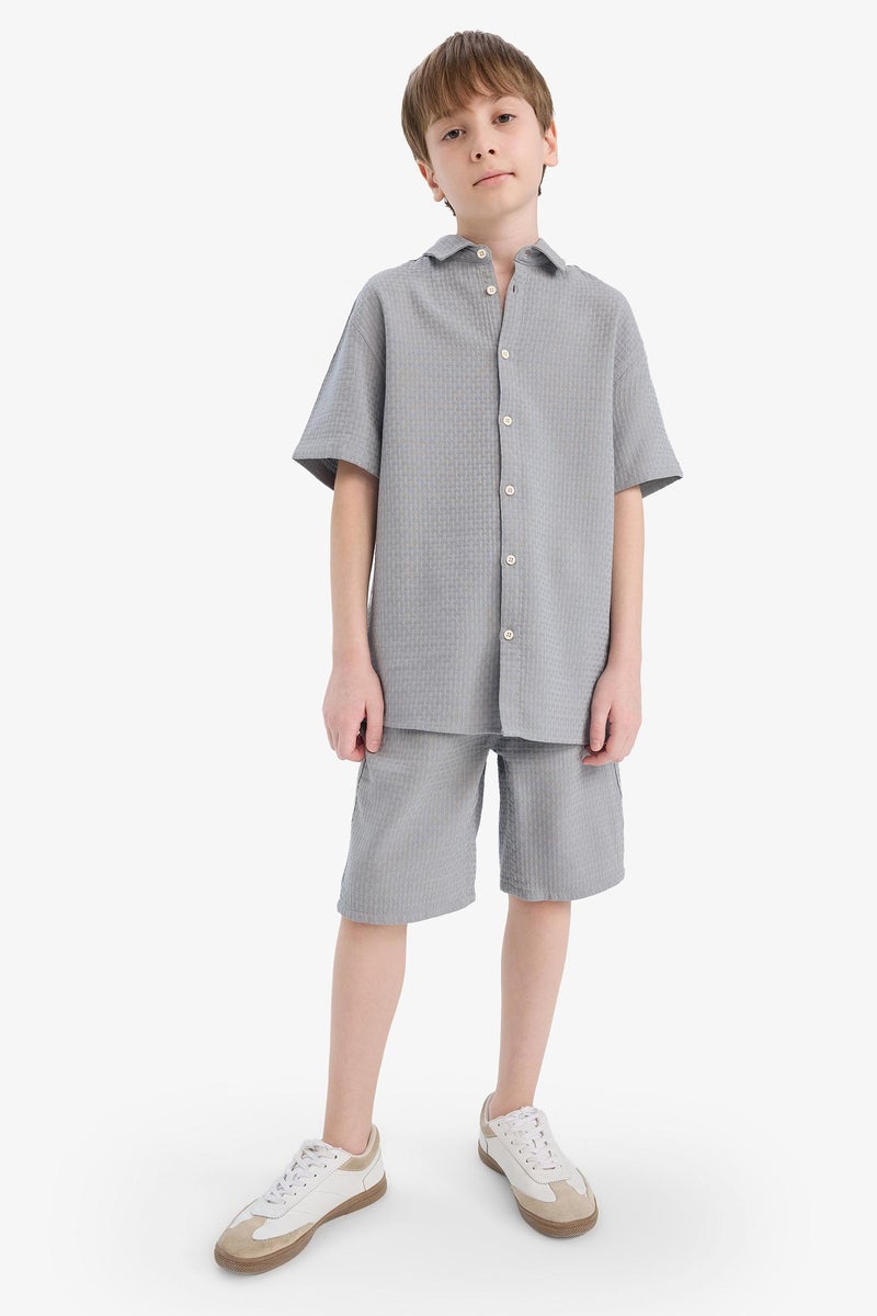 DeFacto Grey Boy Boy Regular Fit Polo Neck Textured Short Sleeve Shirt Casual - Image 2