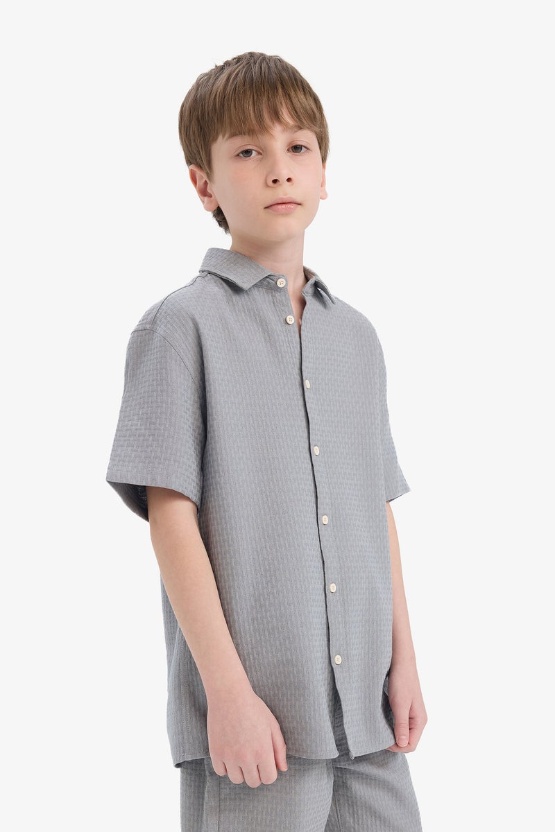 DeFacto Grey Boy Boy Regular Fit Polo Neck Textured Short Sleeve Shirt Casual - Image 4