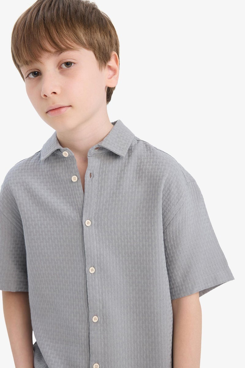 DeFacto Grey Boy Boy Regular Fit Polo Neck Textured Short Sleeve Shirt Casual - Image 5