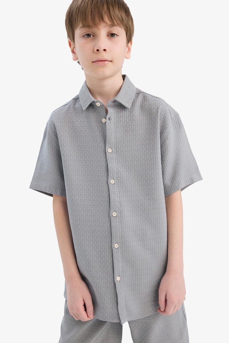 DeFacto Grey Boy Boy Regular Fit Polo Neck Textured Short Sleeve Shirt Casual - Image 3