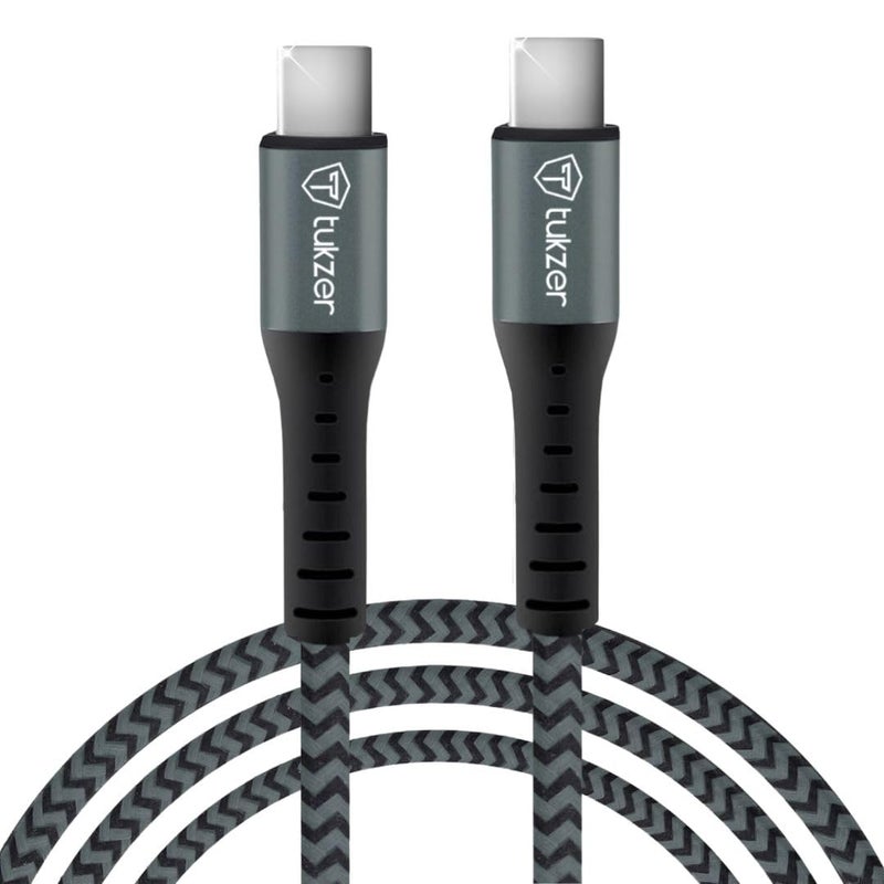 Tukzer Fast Charging USB C to USB C 100W 480 Mpbs Data Sync Nylon Braided Cable with EMark Chip for SamsungS24/S23 Ultra,Flip,Fold 5G,iPhone16,15,Pro/Max,MacBook,iPad,Laptops,One+(Black+Grey–2M) - Image 4