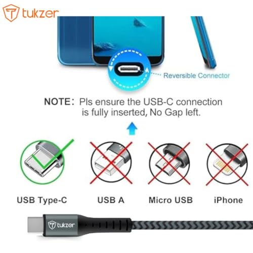 Tukzer Fast Charging USB C to USB C 100W 480 Mpbs Data Sync Nylon Braided Cable with EMark Chip for SamsungS24/S23 Ultra,Flip,Fold 5G,iPhone16,15,Pro/Max,MacBook,iPad,Laptops,One+(Black+Grey–2M) - Image 2