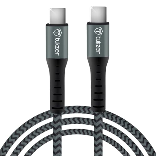 Tukzer Fast Charging USB C to USB C 100W 480 Mpbs Data Sync Nylon Braided Cable with EMark Chip for SamsungS24/S23 Ultra,Flip,Fold 5G,iPhone16,15,Pro/Max,MacBook,iPad,Laptops,One+(Black+Grey–2M) - Image 1