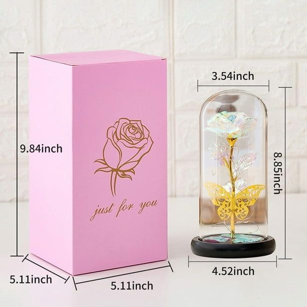 SHREESHANN Rose Flower Gift Forever Rainbow Rose in Glass Dome Light Up Rose Flower Gifts for Girlfriend Mom Sisters Women Valentines Day Birthday Wedding Anniversary Pack Of 1 - Image 2