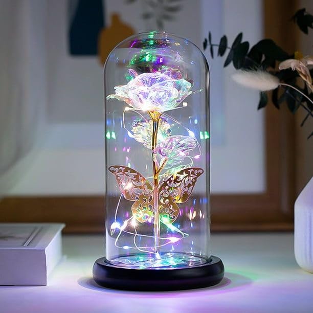 SHREESHANN Rose Flower Gift Forever Rainbow Rose in Glass Dome Light Up Rose Flower Gifts for Girlfriend Mom Sisters Women Valentines Day Birthday Wedding Anniversary Pack Of 1 - Image 4