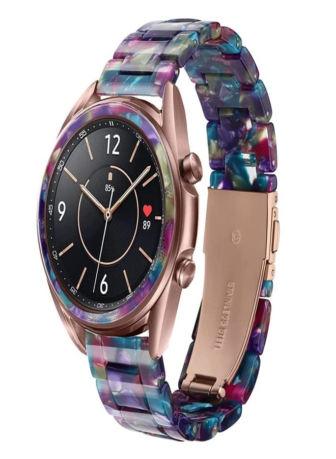 Omter Compatible with Samsung Galaxy Watch 3 (41mm) Band + Bezel Women Men 20mm Resin Wristband Strap Bracelet(Flower Blue) - Image 1