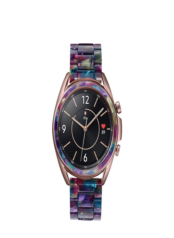 Omter Compatible with Samsung Galaxy Watch 3 (41mm) Band + Bezel Women Men 20mm Resin Wristband Strap Bracelet(Flower Blue) - Image 3