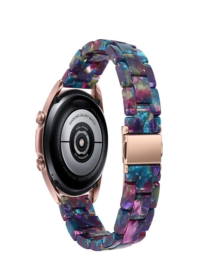 Omter Compatible with Samsung Galaxy Watch 3 (41mm) Band + Bezel Women Men 20mm Resin Wristband Strap Bracelet(Flower Blue) - Image 4