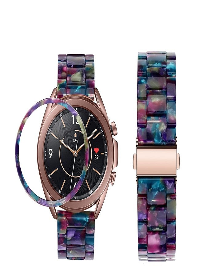 Omter Compatible with Samsung Galaxy Watch 3 (41mm) Band + Bezel Women Men 20mm Resin Wristband Strap Bracelet(Flower Blue) - Image 2