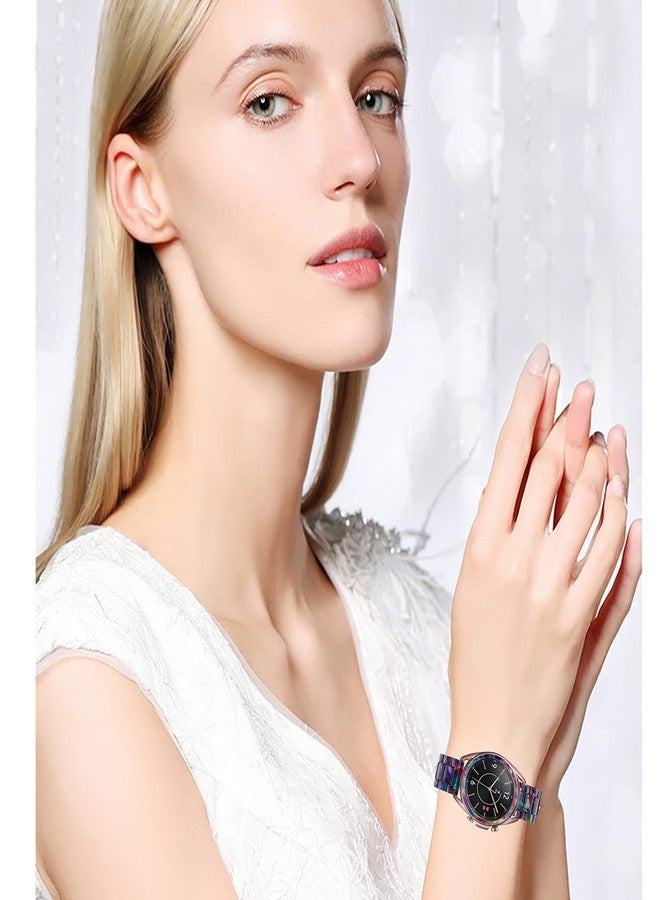 Omter Compatible with Samsung Galaxy Watch 3 (41mm) Band + Bezel Women Men 20mm Resin Wristband Strap Bracelet(Flower Blue) - Image 5