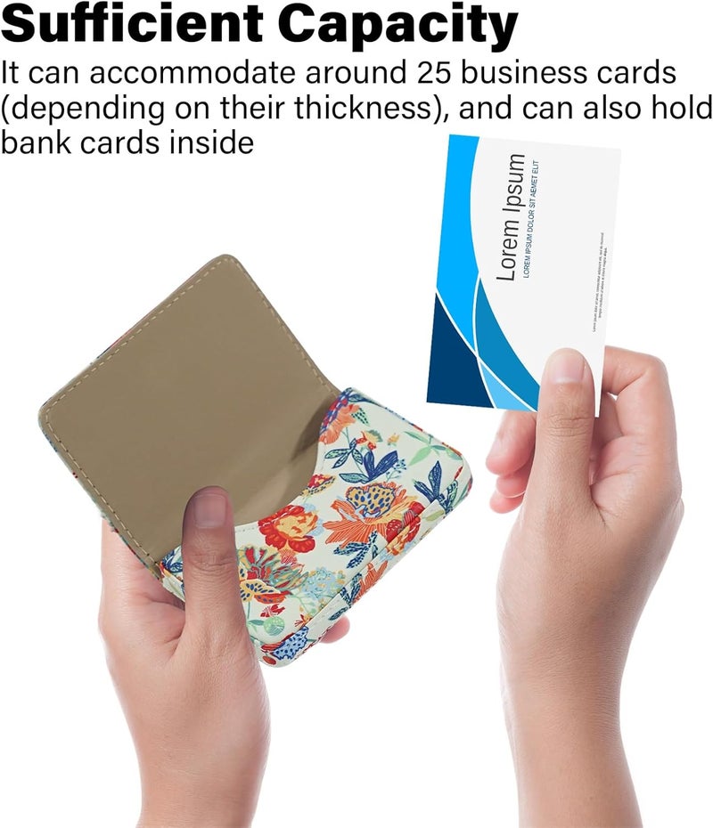 AI-DEE Business Card Holder，PU Leather Business Card Case Color Printing Pattern Card Holder Wallet，Pockets Magnetic Credit Card Holders for Men and Women - Purple Flowers - Image 3