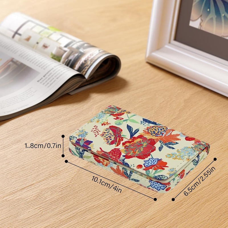 AI-DEE Business Card Holder，PU Leather Business Card Case Color Printing Pattern Card Holder Wallet，Pockets Magnetic Credit Card Holders for Men and Women - Purple Flowers - Image 4
