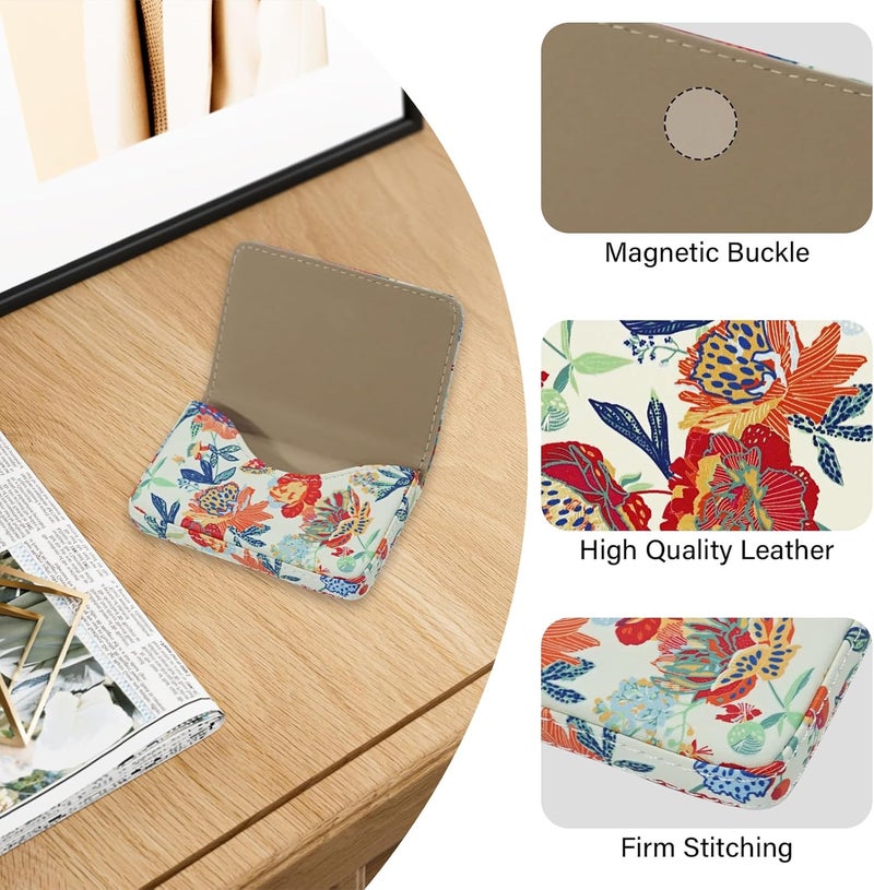 AI-DEE Business Card Holder，PU Leather Business Card Case Color Printing Pattern Card Holder Wallet，Pockets Magnetic Credit Card Holders for Men and Women - Purple Flowers - Image 2