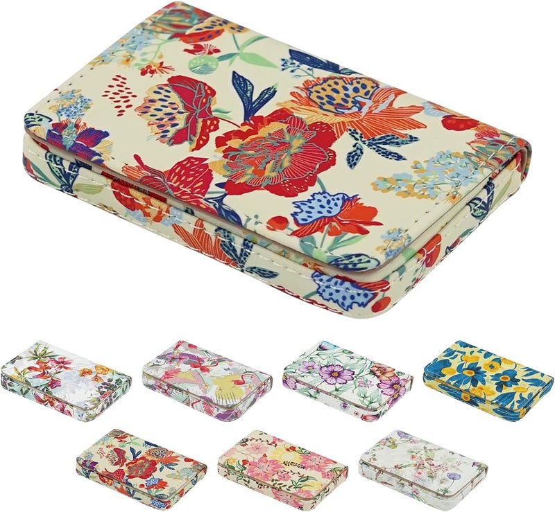 AI-DEE Business Card Holder，PU Leather Business Card Case Color Printing Pattern Card Holder Wallet，Pockets Magnetic Credit Card Holders for Men and Women - Purple Flowers - Image 1