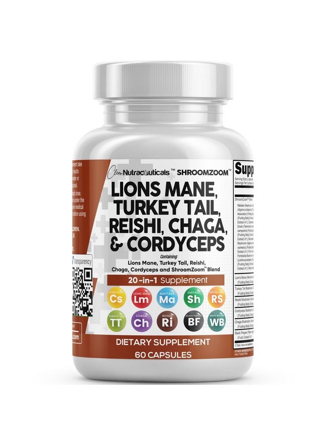 Clean Nutraceuticals مكمل فطر ليوينز مان 20 في 1 من كلين نيوتراسيتيكالز مع ذيل الديك الرومي، ريشى، كورديسيبس، تشاجا، مايتاكي، ميشيم، بورتيا كوكوس، شيتاكي، أويستر، بورشيني، إينوكي - عبوة - Image 1