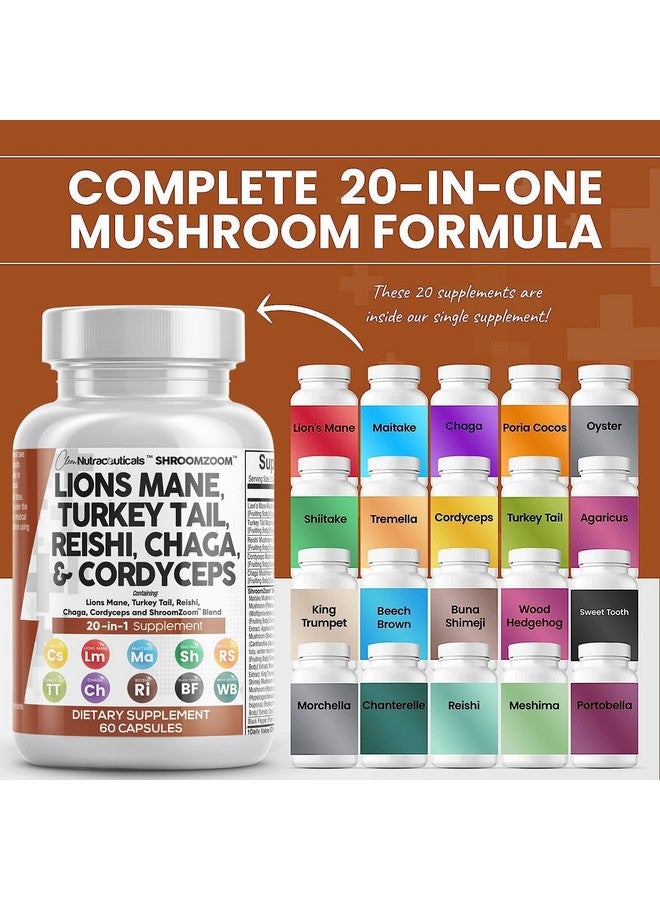 Clean Nutraceuticals مكمل فطر ليوينز مان 20 في 1 من كلين نيوتراسيتيكالز مع ذيل الديك الرومي، ريشى، كورديسيبس، تشاجا، مايتاكي، ميشيم، بورتيا كوكوس، شيتاكي، أويستر، بورشيني، إينوكي - عبوة - Image 2