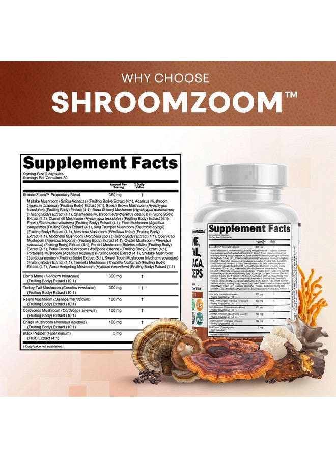Clean Nutraceuticals مكمل فطر ليوينز مان 20 في 1 من كلين نيوتراسيتيكالز مع ذيل الديك الرومي، ريشى، كورديسيبس، تشاجا، مايتاكي، ميشيم، بورتيا كوكوس، شيتاكي، أويستر، بورشيني، إينوكي - عبوة - Image 4