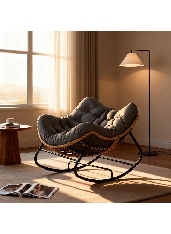 Orange Life Rocking Chair Outdoor Indoor Lounge Chair Wicker Rocking Chair Patio Rocker Chair Rattan Rocking Chair Modern Accent Rocker Chair Oversized Papasan Rocking Chair Cushioned Rocking Lounge Chair Patio Furniture for Living Room Balcony Garden - Image 2