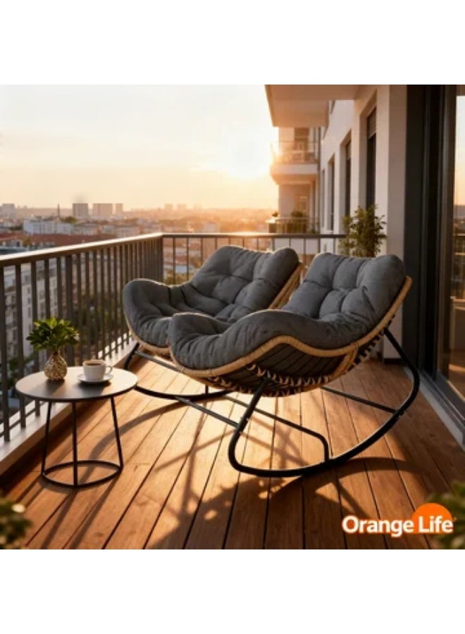 Orange Life Rocking Chair Outdoor Indoor Lounge Chair Wicker Rocking Chair Patio Rocker Chair Rattan Rocking Chair Modern Accent Rocker Chair Oversized Papasan Rocking Chair Cushioned Rocking Lounge Chair Patio Furniture for Living Room Balcony Garden - Image 1
