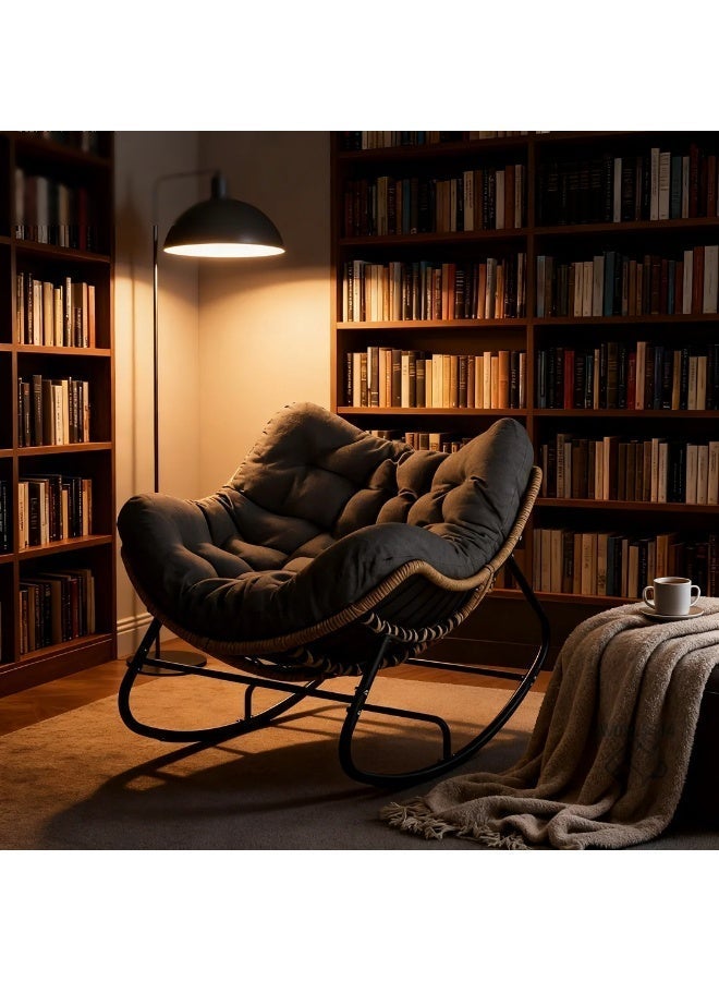 Orange Life Rocking Chair Outdoor Indoor Lounge Chair Wicker Rocking Chair Patio Rocker Chair Rattan Rocking Chair Modern Accent Rocker Chair Oversized Papasan Rocking Chair Cushioned Rocking Lounge Chair Patio Furniture for Living Room Balcony Garden - Image 3