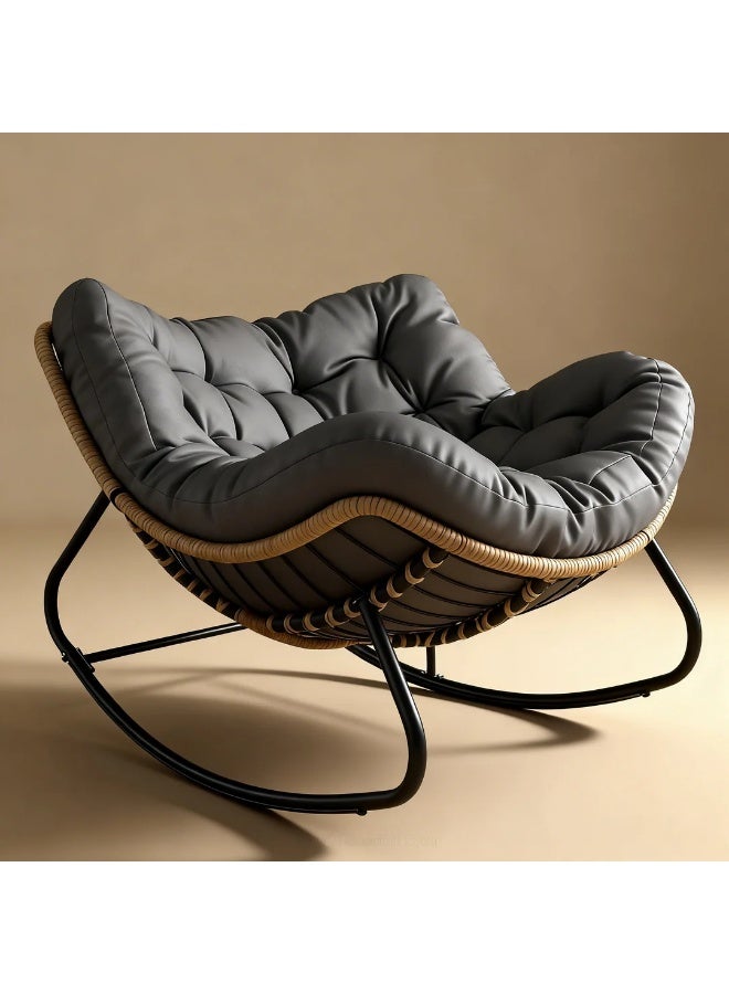 Orange Life Rocking Chair Outdoor Indoor Lounge Chair Wicker Rocking Chair Patio Rocker Chair Rattan Rocking Chair Modern Accent Rocker Chair Oversized Papasan Rocking Chair Cushioned Rocking Lounge Chair Patio Furniture for Living Room Balcony Garden - Image 4