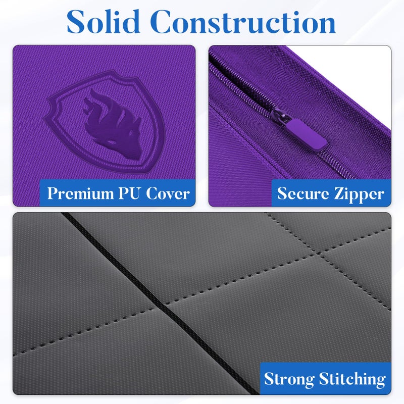 Fabmaker Premium Zip Card Binder 12 Pocket, Fabmaker 912 Pockets Trading Card Binder, PU Zipper Card Collection Album, Sturdy Side-Loading Card Book Holder for Game & Sports Cards, Purple - Image 2