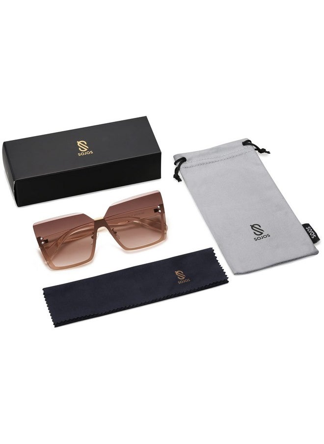 Sojos Trendy Square Oversized Sunglasses Womens Big Rimless Uv400 Ladies Shades Sj1160, Brown Gradient Pink Lens/Light Brown Temples  - Image 5