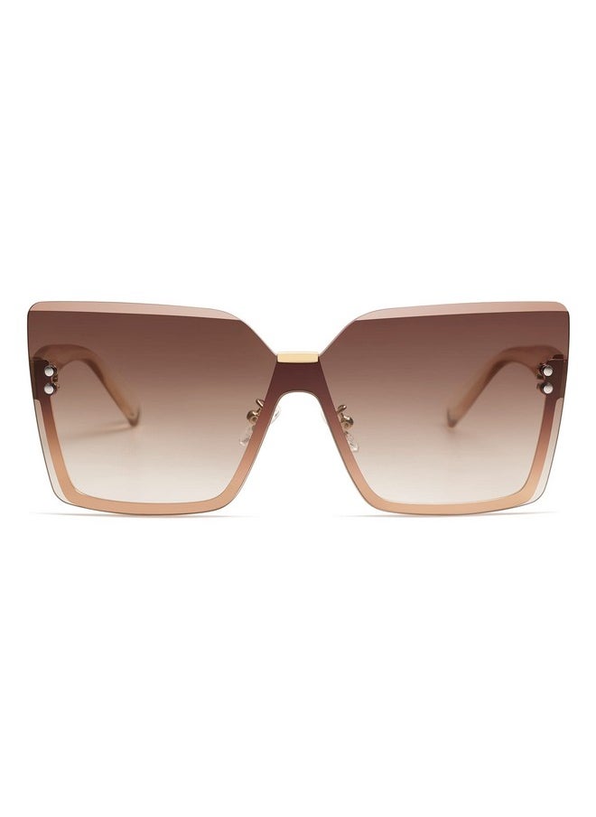 Sojos Trendy Square Oversized Sunglasses Womens Big Rimless Uv400 Ladies Shades Sj1160, Brown Gradient Pink Lens/Light Brown Temples  - Image 3