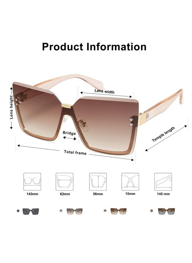 Sojos Trendy Square Oversized Sunglasses Womens Big Rimless Uv400 Ladies Shades Sj1160, Brown Gradient Pink Lens/Light Brown Temples  - Image 4