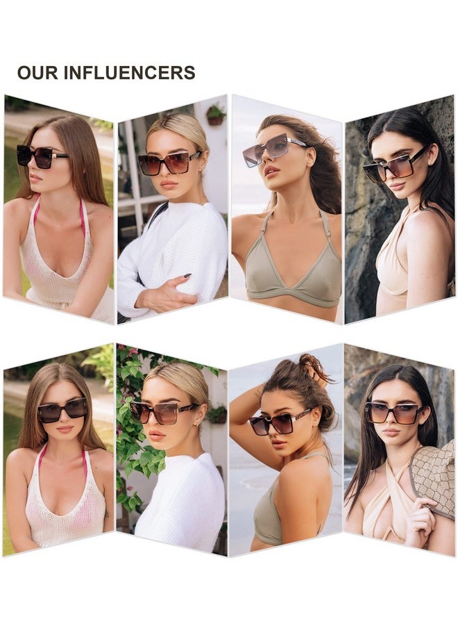 Sojos Trendy Square Oversized Sunglasses Womens Big Rimless Uv400 Ladies Shades Sj1160, Brown Gradient Pink Lens/Light Brown Temples  - Image 2