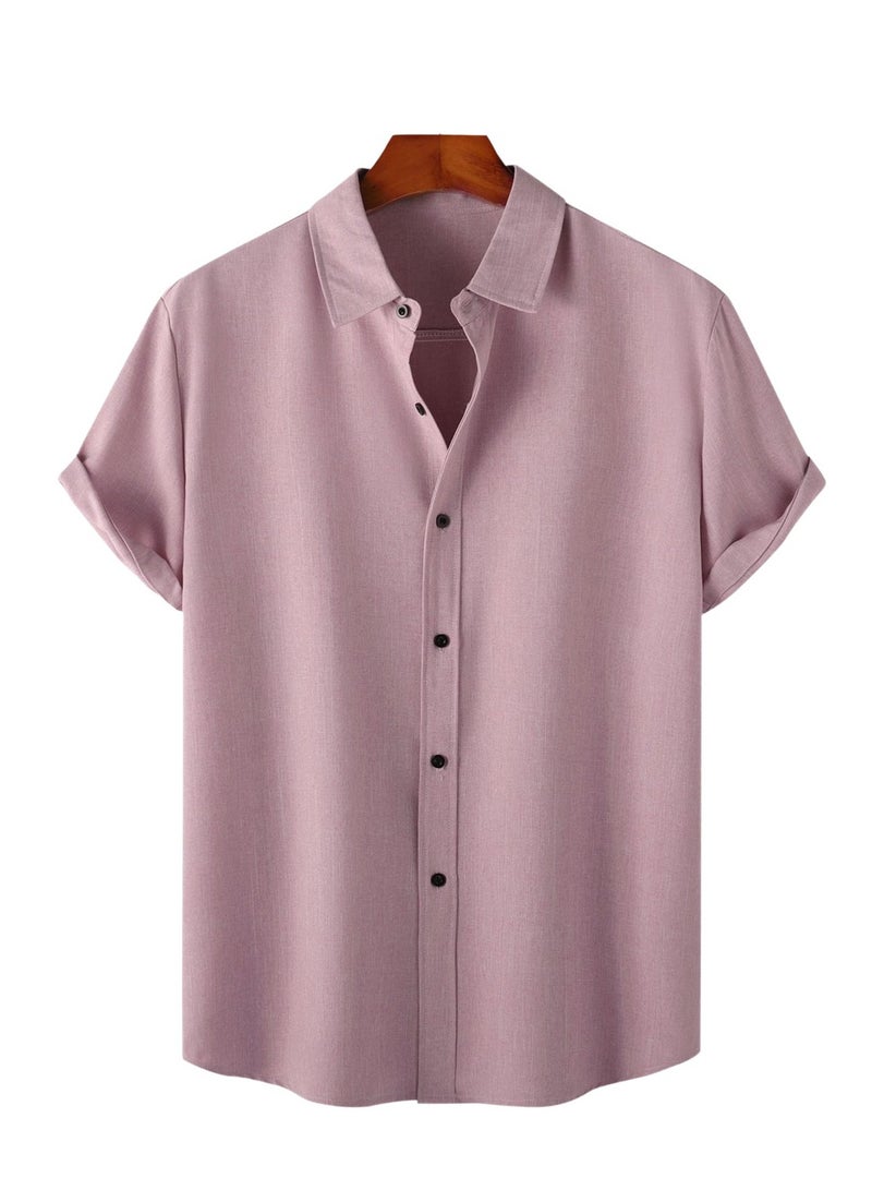 Summer new men's solid color short-sleeved casual shirt slim shirt - Image 1