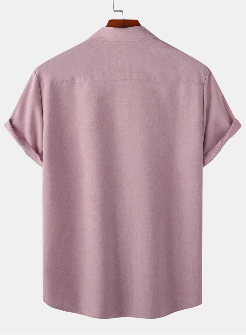 Summer new men's solid color short-sleeved casual shirt slim shirt - Image 2