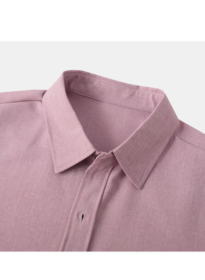 Summer new men's solid color short-sleeved casual shirt slim shirt - Image 5
