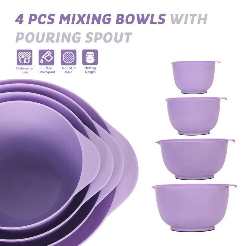 BoxedHome Nesting Plastic Mixing Bowl Set, 4 Piece Mixing Bowl Set with Pour Spouts, Size 1.7, 2.5, 3.5 and 4.5qt, for Prepping, Mixing, Baking, Cooking(2023 New Version, Purple) - Image 2