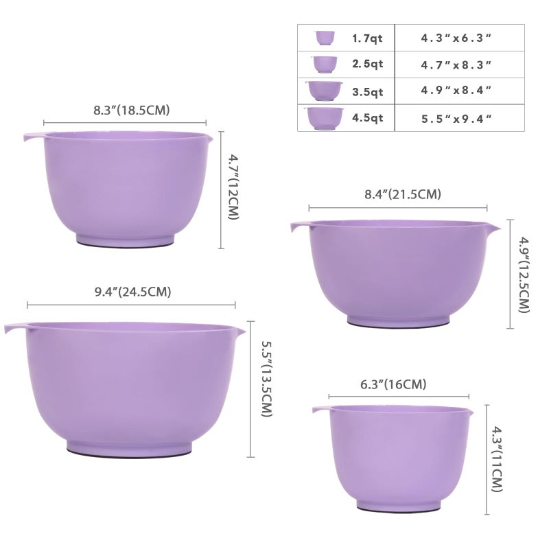 BoxedHome Nesting Plastic Mixing Bowl Set, 4 Piece Mixing Bowl Set with Pour Spouts, Size 1.7, 2.5, 3.5 and 4.5qt, for Prepping, Mixing, Baking, Cooking(2023 New Version, Purple) - Image 4