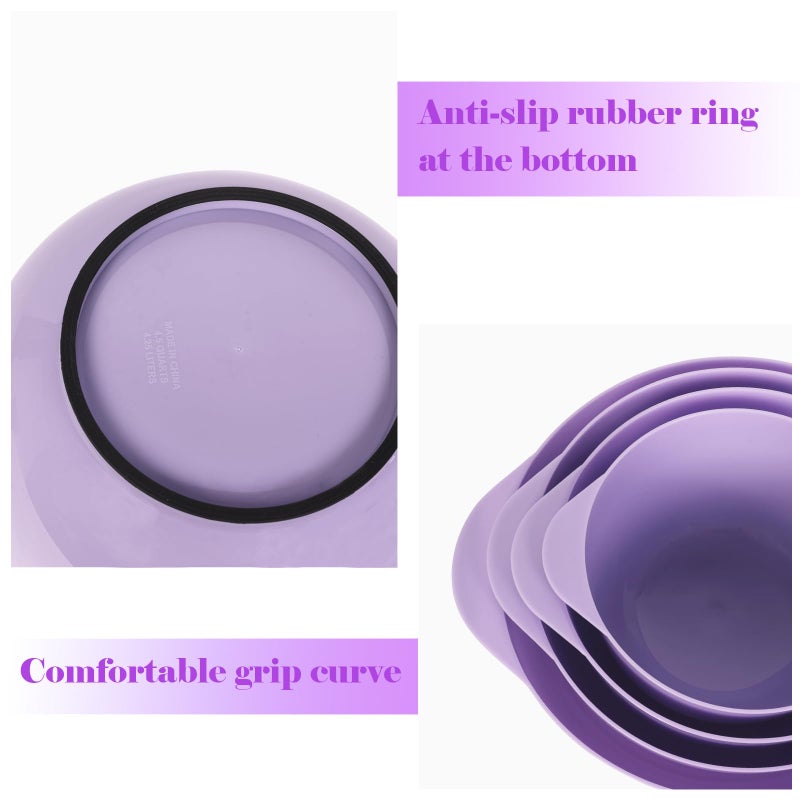 BoxedHome Nesting Plastic Mixing Bowl Set, 4 Piece Mixing Bowl Set with Pour Spouts, Size 1.7, 2.5, 3.5 and 4.5qt, for Prepping, Mixing, Baking, Cooking(2023 New Version, Purple) - Image 3