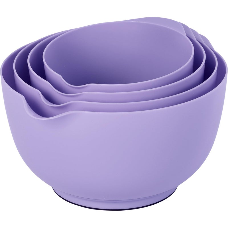 BoxedHome Nesting Plastic Mixing Bowl Set, 4 Piece Mixing Bowl Set with Pour Spouts, Size 1.7, 2.5, 3.5 and 4.5qt, for Prepping, Mixing, Baking, Cooking(2023 New Version, Purple) - Image 1