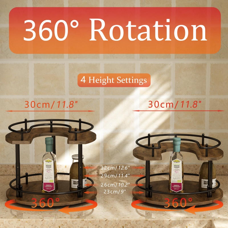 LIAISIMI 2 Tier Lazy Susan Organizer,2-Tier Spinning Spice Rack with Stable Carousel Base & 4 Height Settings for Cupboard Kitchen Countertop Dining Table Cupboard (Round) - Image 3