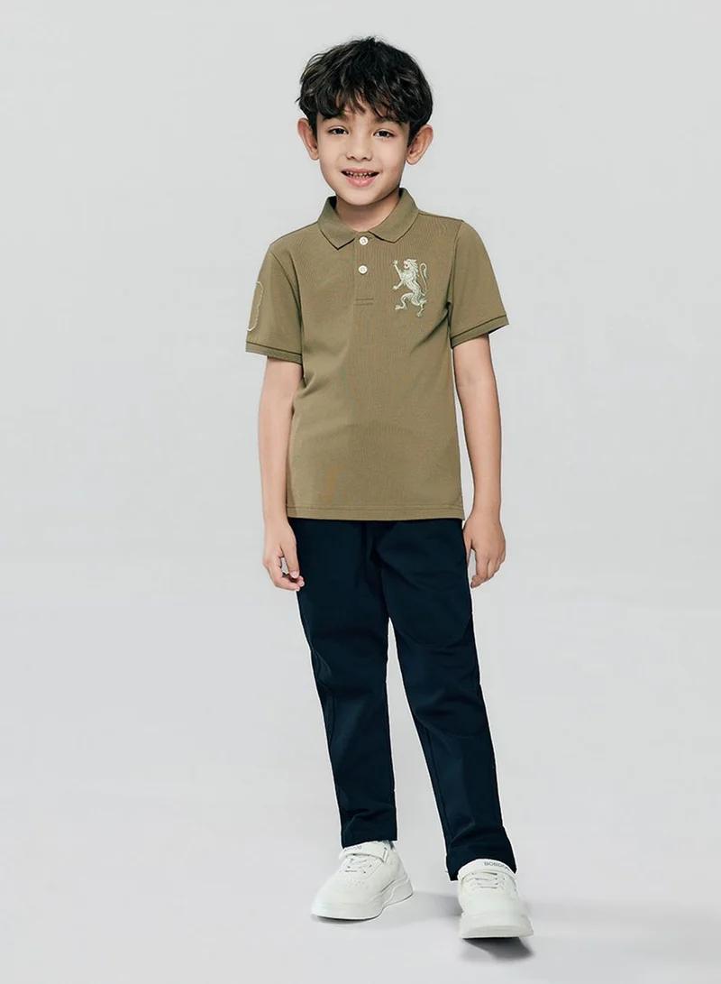 جيوردانو Kids’ Slim Fit Lion Embroidered Cotton Polo